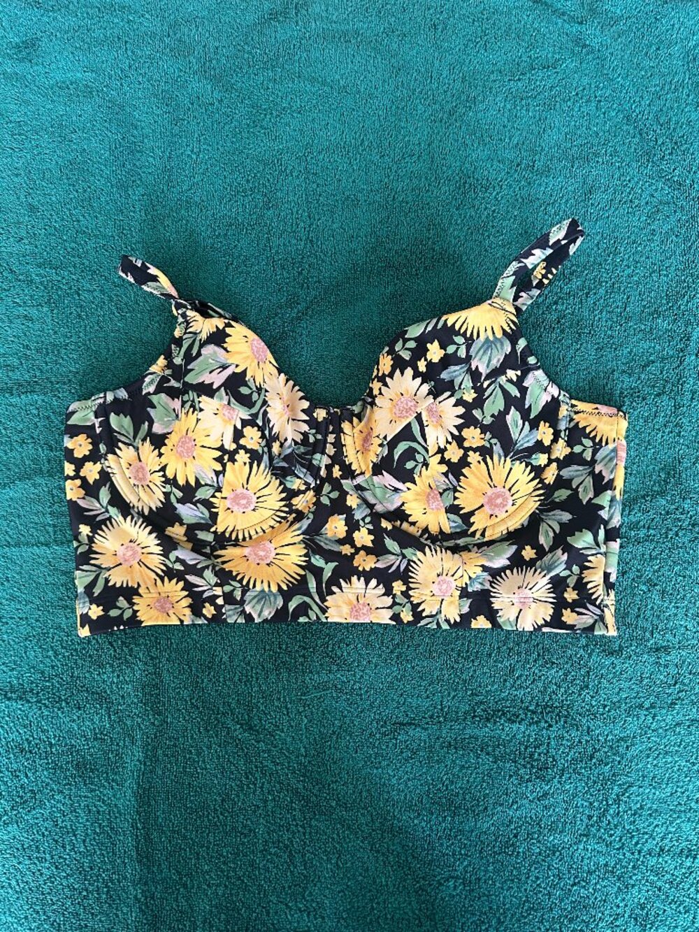 Old Navy | Yellow Floral Longline Bikini Top | L | Like New